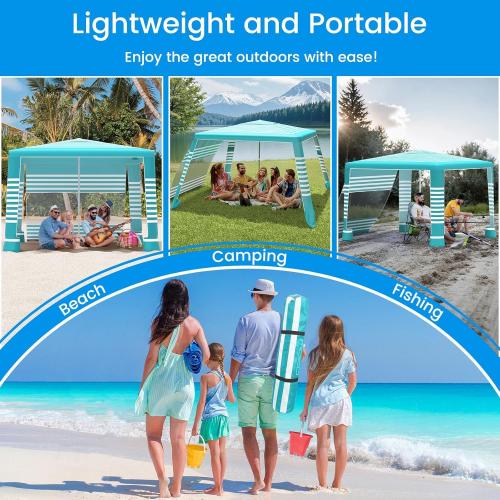 MoKo Beach Cabana, 8'×8' Large Beach Canopy with Side Wall, UPF 50  Protection Easy Setup Beach Tent Sun Shelter, Adjustable Height Wind Resistant Cabana Beach Tent for Whole Family, Green Stripe