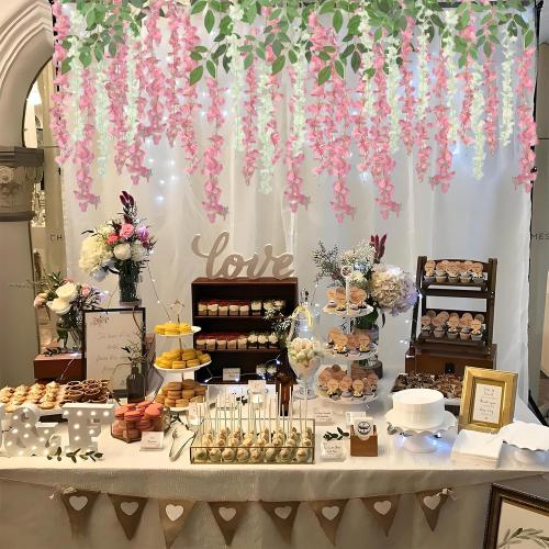 BIRDDIE 24Pcs of Artificial Wisteria Hanging Flowers, 3.75 Feet Fake Wisteria Flower Strings for Backdrop, Wedding, Ceremony,Garden and Home Wall Decoration (White)
