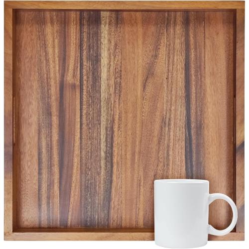 YIFAN 20 * 20Inches Walnut Wooden Ottoman Tray with Handles,Square Coffee Table Serving Tray for Home Decor,Couch Table for Party,Patio Breakfast Trays for Bed no Legs