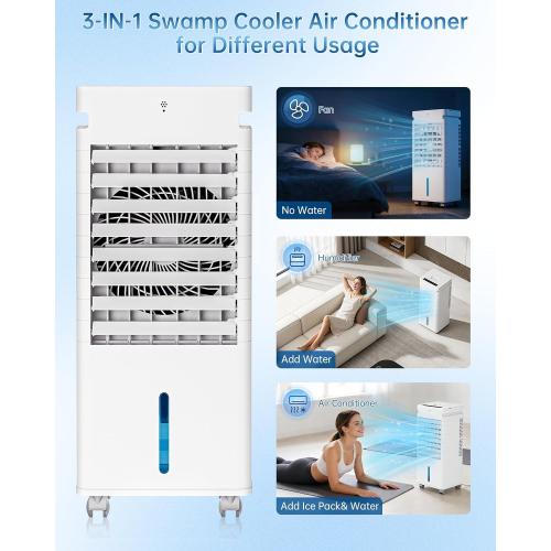 Portable Air Conditioners, Swamp Cooler Portable AC Unit for Room, Windowless Cooling Fan That Blow Cold Air w/Remote 5L Tank 12 Speeds 9H Timer, Evaporative Air Cooler for Bedroom Garage (White)
