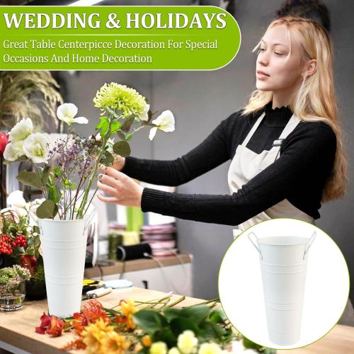 8 Pcs Galvanized Flower Bucket,Metal Vases for Flowers 10 Inch High,Flower Buckets for Flower Bar,Flower Bar Buckets Set Including Metal Flower Buckets,Liquid Chalk,Wooden Chalkboard,Hemp Rope