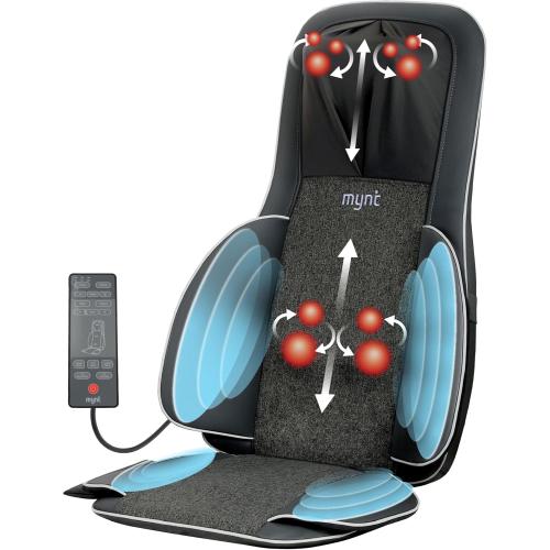 Mynt FSA Eligible HSA Approved Shiatsu Neck and Back Massager for Chair with 10 Deep Kneading Nodes, 2D & 3D Back Massage with Heat, Portable Spot Massage Chair Pad (Black)