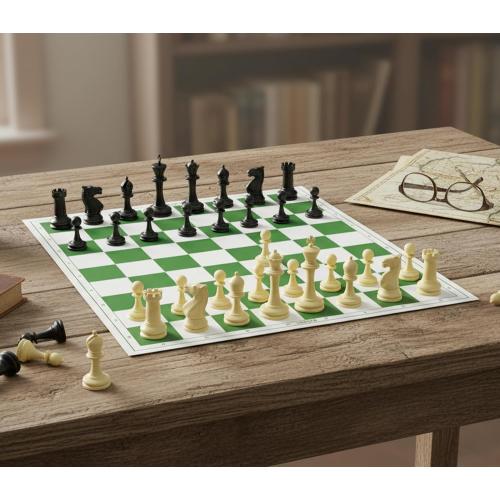 StonKraft 18.2'' x 18.2'' Tournament Chess Vinyl Foldable Chess Game with Solid Plastic Pieces (with Extra Queen) - Ideal for Professional Chess Players