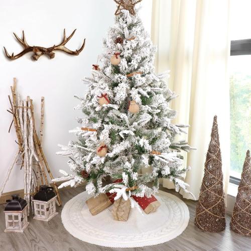 Christmas Tree Skirt 36 Inches: Braided Cable Knit Round Cream White Tree Skirt, Thick Rustic Christmas Tree Decorations Neutral Christmas Decor Christmas Tree Skirts for Xmas Home Party Supplies