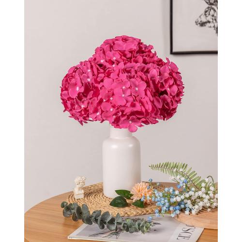Pink 6 pack DuHouse 8.7 Silk Hydrangea Flower Heads with Stems Fake Hydrangeas Flowers for DIY Wedding Centerpiece Home Decor,Pack of 6(Fuchsia)