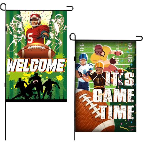 Boao 2 Pack Football Welcome Garden Flags 12 x 18 Inch Double Sided Burlap Football Garden Flag for Sport Themed Birthday Party Decorations Outside Welcome Yard Wall Door Sign Decor