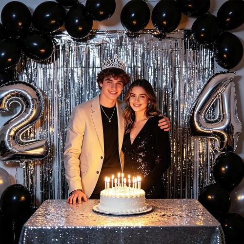 2 Pack Silver Foil Curtain Party Streamers Metallic Tinsel Foil Fringe Photo Booth Backdrop for Birthday Wedding Engagement Baby Shower Bachelorette Christmas Holiday Celebration Party Decorations