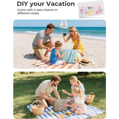 BAGSMART Beach Bag for Women, Water-resistant Rubber Tote Bag, Sandproof Vacation Essentials for Summer Swim Cruise Pool MISSING CHARMS