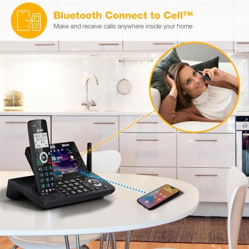 AT&T 4-Handset DECT 6.0 Cordless Home and Business Phone with Answering Machine, 5 Color Display, One-Touch Shortcut, Conference, Intercom, Smart Call Blocker, Bluetooth Connect to Cell: DLP73490