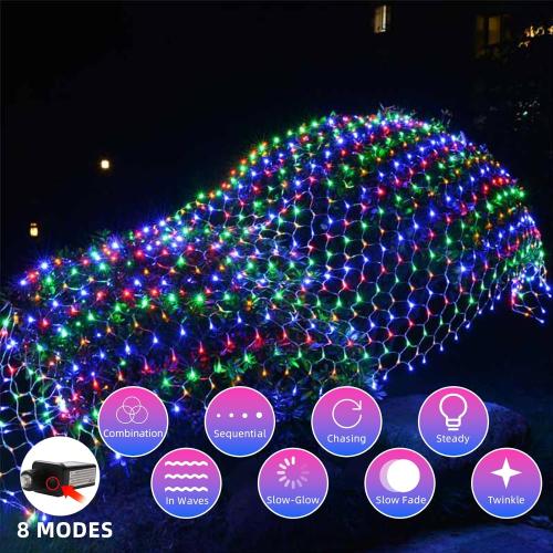 HeKation Christmas Net Lights Outdoor, 200 Led Christmas Bush Lights with 8 Modes, 6.6ft x 9.8ft, Timer, Connectable, Waterproof