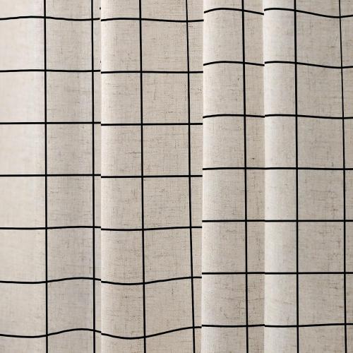 Farmhouse Plaid Shower Curtain Beige Linen Shower Curtains for Bathroom Natural Black Pattern 72 x 72 Inch