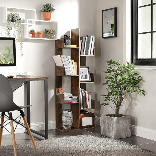 VASAGLE Bookcase, Tree-Shaped Bookshelf with 8 Storage Shelves, Rounded Corners, 19.7 x 9.8 x 55.1 Inches, Rustic Brown ULBC66BXV1