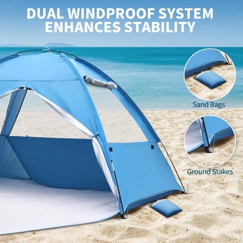 COVACURE Beach Tent Sun Shelter UPF 50  UV Protection for 3-4 Person-Blue