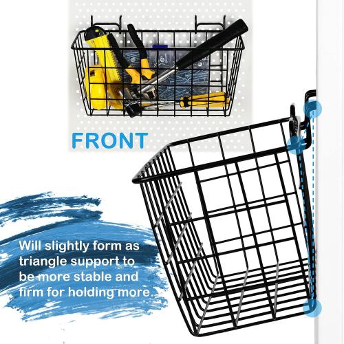 Pegboard Baskets 2 Pack Peg Board Metal Shelves Organizers (Medium, Black) | 1/8 1/4 Pegboard Accessories Organizers, Heavy Duty Steel Shelf Bins, Tools Craft Supplies Storage Garage Wall Organizer