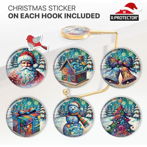 X-Protector Stocking Holders for Mantle - 6 PCS - Premium Christmas Stocking Holder with Non-Slip Bottom - Golden Stocking Hangers for Mantel - Stocking Hooks with Stickers on Top - Merry Christmas!