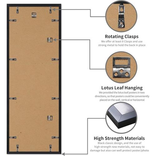 Poster Frame Black 2 Pack, Poster, Picture Frames with HD Plexiglass for Horizontal or Vertical Wall Mounting, Durable Scratch-proof Safe and Artistic