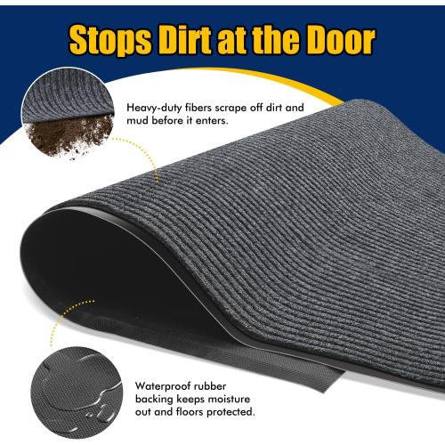 Extra Large Indoor/Outdoor Entrance Mat - 4 x 5 Feet, Rubber Border Door Mat Heavy Duty, Waterproof, Low-Profile, Easy to Clean, Rubber Entry Mat, Commercial Floor Mat, Charcoal Grey