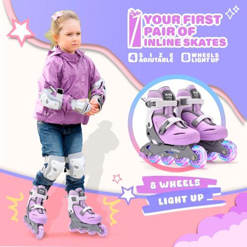 2PM SPORTS Inline Skates with Light Up Wheels, Roller Skates Blades for Boys Girls Kids Ages 5-8 8-12 4-6 6-12, Size Adjustable Beginner Blades Roller Skates