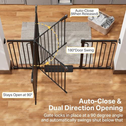 Cumbor 36.6-64 Extra Wide Baby Gate for Stairs, Dog Gates for Doorways, Auto-Close Pet Gate Indoor, Pressure Mounted Walk Through Safety Child Gate for Kids Toddler, Tall Pet Puppy Fence Gate, Black