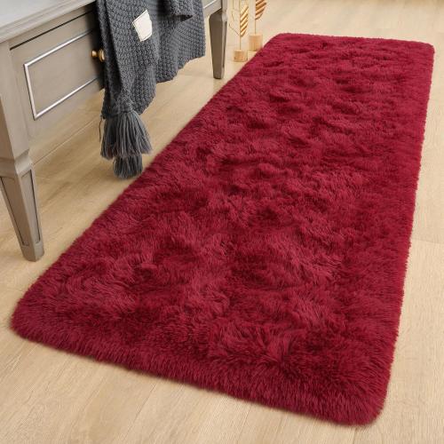 Wine Red Runner Rug 2x6 Fluffy Rug Runner for Bedroom Living Room | Washable, Non Slip, Soft Throw Carpet for College Dorm Plush Rugs for Kids