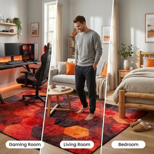 Fiery red Brown Burnt Orange Copper Black Abstract Geometric Shape Rug 5x7 Rug Area Rugs for Living Room Bedroom Aesthetic Dining Room Machine Washable Throw Rugs Carpet Indoor Non-Slip Floor Mat