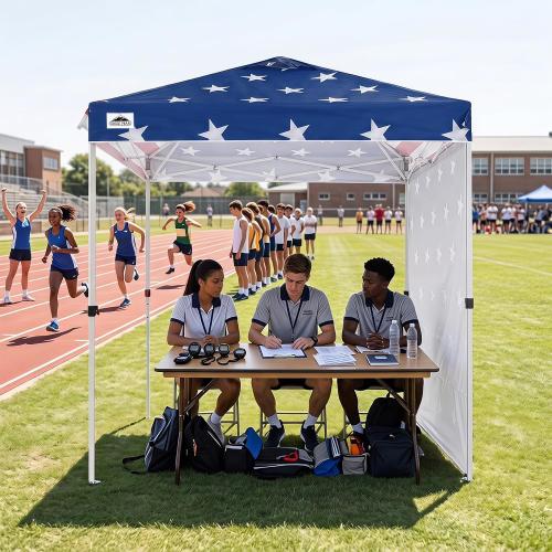 EAGLE PEAK 6.6x6.6 Pop Up Canopy Tent with 1 Sidewall, American Flag | Easy Up Outdoor Canopy, PeakPush™ Center Lock Heavy Duty Instant Event Tent for Parties, Vendors & Sports, Wheeled Carry Bag