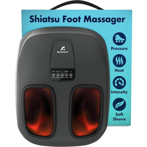 Shiatsu Foot Massager with Heat & Deep Kneading - Relieves Plantar Fasciitis, Neuropathy & Foot Fatigue - Features Adjustable Heat & 3 Compression Setting - Fits Up to Men’s Size 14 - HSA/FSA Eligible
