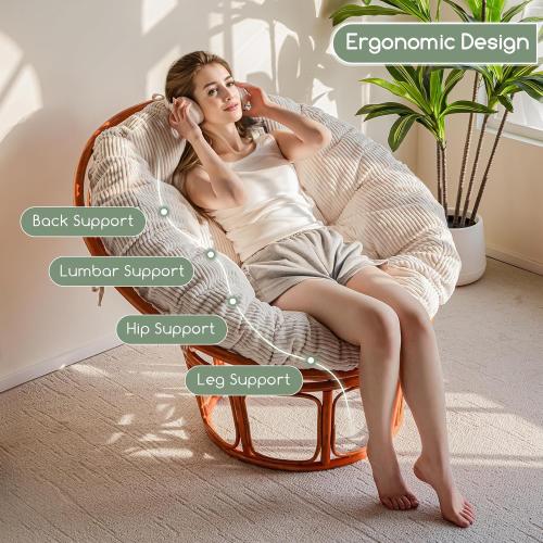 HIGOGOGO Papasan Chair Cushion with Corduroy Cover (Without Chair), 48 x 48 Inch Supportive Cushion, Overstuffed Chair Cushion,Beige