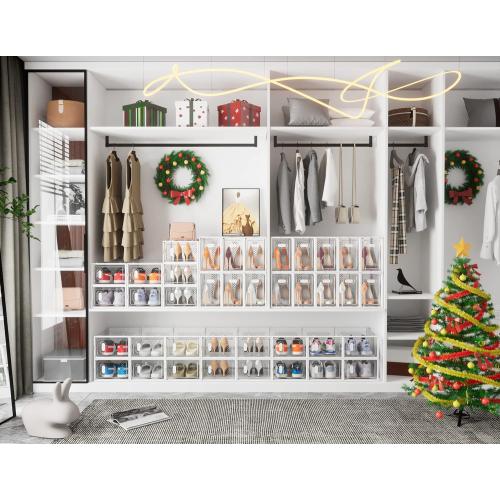 Shoe Storage, 12 Pack Shoe Organizer for Closet, Shoe Boxes Clear Plastic Stackable Shoe Containers with Lids for Size 10
