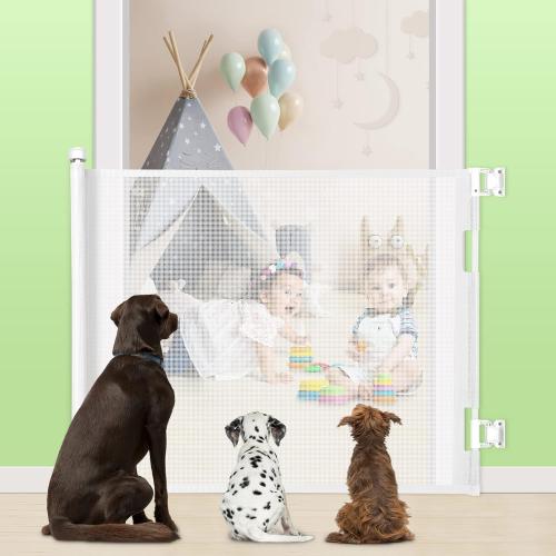 Retractable Baby Gate, Extra Wide Safety Kids or Pets Gate, 45”  Mesh Safety Dog Gate for Stairs, Indoor, Outdoor, Doorways, Hallways
