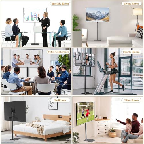 TV Stand with Mount 70” Height Adjustable Tall TV Floor Stand 360°Swivel Universal Tiltable Monitor Floor Stand for 12 to 43 inch Flat Screen Bedroom Curved TVs Display Trolley Stand