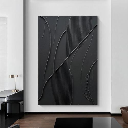 NANKAI Art Hand-Painted Modern Minimalist Abstract Art Black Texture Oil Painting Large Home Wall Art Deco Oil Painting 45x30 inches