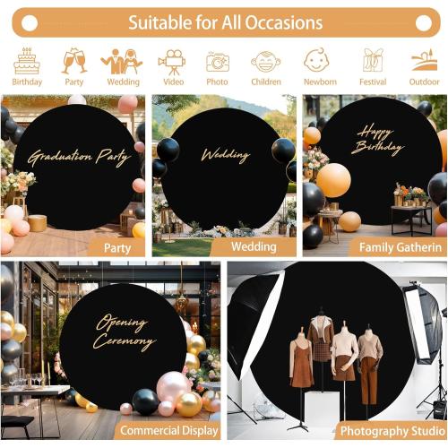 Gallety 7.2 FT Black Round Backdrop Cover for 5 to 7.2ft Circle Arch Stand - Adjustable Circle Arch Backdrop Cover for Wedding Arch Birthday Party Photography Decoration