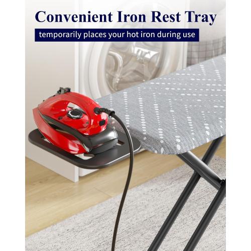 Kitsure Folding Ironing Board - Height Adjustable Iron Board in Full Size, Wobble-Free & Heavy-Duty Ironing Board with Cover and Pad for Heat Resistance, Grey, 43 L x 13 W x 35.8 H