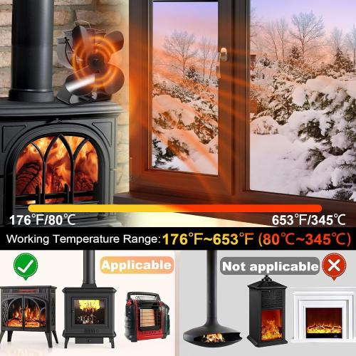 VODA Wood Stove Fan Heat Powered Fireplace Fan No Electric, Heat Activated Thermal Fan for Wood Burning/Pellet Stove/Log Burner, Fireplace Accessories