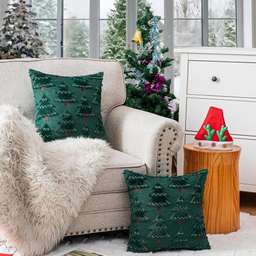 Christmas Throw Pillow Covers 18x18 Set of 2, Christmas Tree Decoration Cushion CoversCushion Covers Soft Faux Fur Pillow Cases for Sofa Couch Bed Winter Holiday Festivals Home Decor, Green