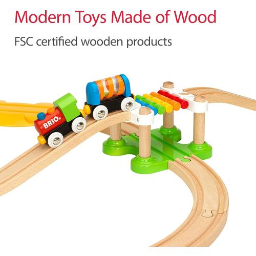 BRIO My First Railway Beginner Pack - 18-Piece FSC-Certified Wood Train Set - Compatible with All BRIO Sets - Includes Rainbow Bridge & Rattle Wagon - Safe Play - Toddlers Ages 18 Months & Older