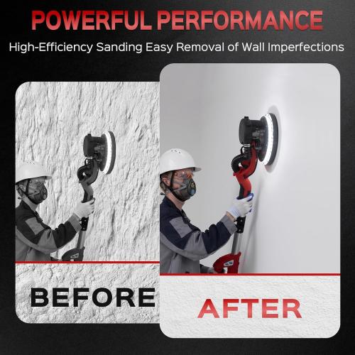 Untested...Drywall Sander with Vacuum Dust Collector, 8-Amp Popcorn Ceiling Removal Tool with 7 Variable Speed 800-1800RPM, Extendable Handle, LED Light, 12pcs Sanding Discs,Dark Red