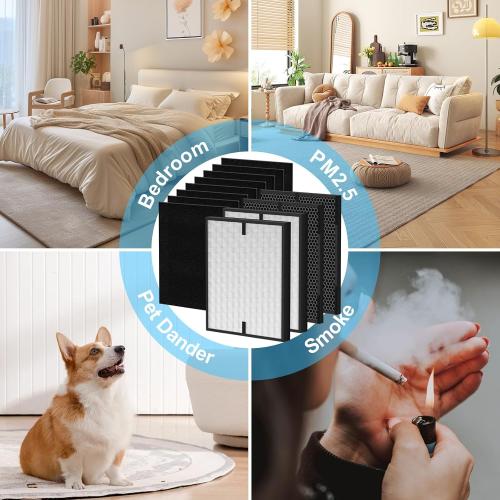 12 Pack 3000 Air Replacement Filter, Compatible with Air Doctor 3000, 3000M, 3000Pro Air Puri-fier, 2 H13 True HEPA, 2 Activated Carbn and 8 Extra Carbn Pre-Filters