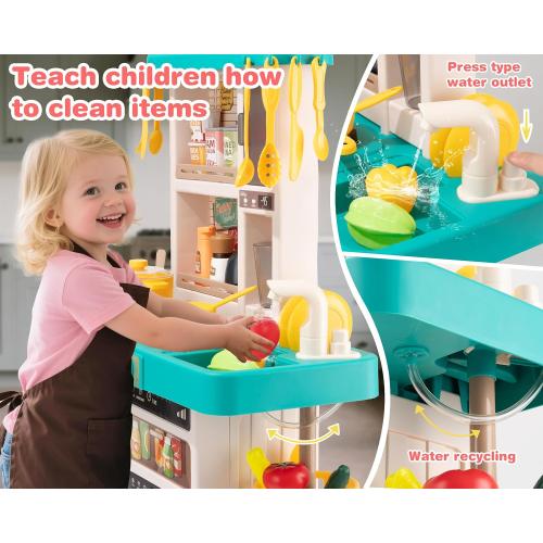 50Pc Green Kids Kitchen Play Set，Interactive Kids Kitchen Play Set with 50Pcs of Pretend Kitchen Toys，Realistic Sound Effects，and Simulated Functionality - Suitable for Toddlers Aged 3-5 Years (Green)