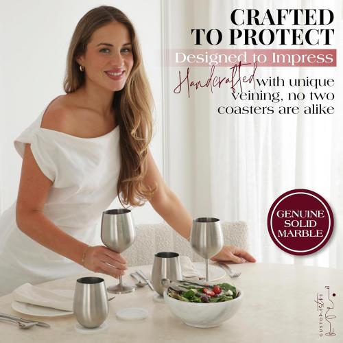 Gusto Nostro Marble Coasters Set of 8 - Modern Natural Stone Coasters for Drinks - Genuine Marble Kitchen Accessories, Round Artisanal Stone Coaster for Kitchen Counter, Coffee Table, Countertop