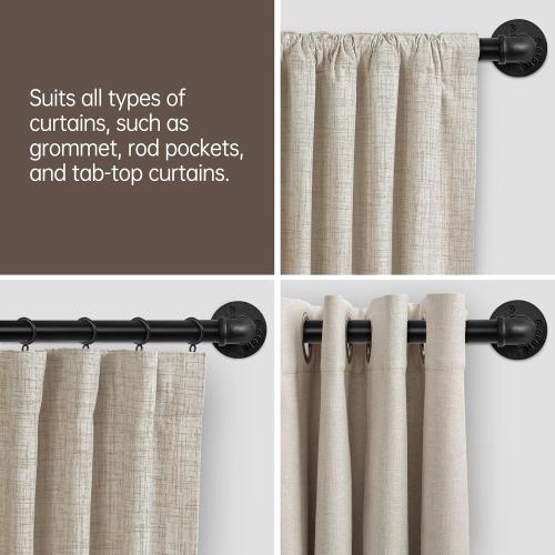 Zeerobee Curtain Rods for Windows 72 to 144, 1 Inch Industrial Wrap Around Black Curtain Rod, Indoor/Outdoor Room Divider Adjustable Drapery Pole, 72-144