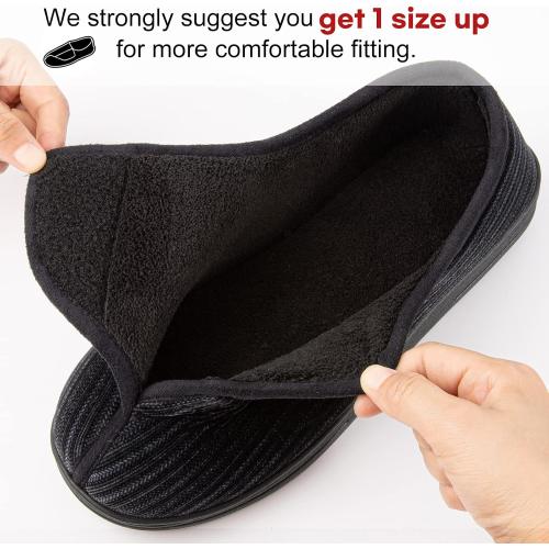 Size,44. LongBay Men's Memory Foam Diabetic Slippers Comfy Warm Plush Fleece Arthritis Edema Swollen House Shoes