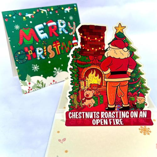 Santa Claus 3D Pop Up Christmas Card – Funny Holiday Greeting Card with Fireplace & Christmas Tree Scene – Unique Pop-Up Card for Kids, Friends, Family & Holiday Gift Exchange