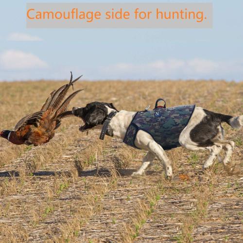 XL Coodeo Dog Hunting Vest Orange, Camo and Reversible Reflective Dog Tactical Harness Hound Jacket for Protection and Security, 4.5mm Neoprene Waterproof Safety Dog Vest Both Sides to Wear (X-Large)