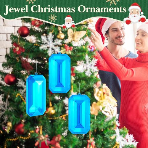 Syhood 9.5 Inch Jumbo Jewel Ornament Large Jewel Ornaments for Christmas Tree Acrylic Glitter Christmas Gem Hanging Decorations for Xmas Wedding Holiday Party Decor(Sky Blue, Rectangle)