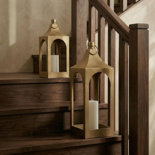 MOZEAL 20 Large Grace Spire Floor Lantern - Gold Heavy Metal No Glass - in/Out Use, for Fireplace/Patio/Entryway/Porch - Vers Event/Home - Lux Holiday Holder for Pillar/LED Lights