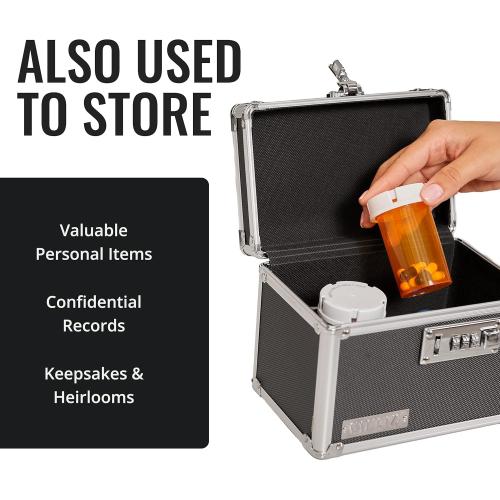 Vaultz Medicine Lock Box - 5 x 7 x 5 Inches - Secure Cabinet Safe with Combination Lock - Ideal for Medications and Small Valuables - Black