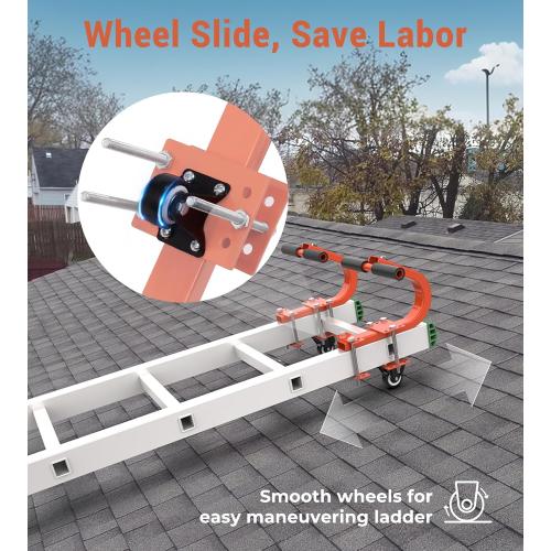 2 Pack Heavy Duty Steel Ladder Hooks for Roof with Wheel & Rubber Grip T-Bar - 500 lbs Weight Capacity, Compatible with Little Giant, Extension Ladders, Easy Access Steep Roofs