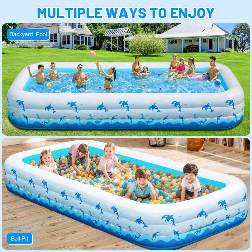 Extra Large Inflatable Swimming Pool – 165 x 76 x 22 Oversized Blow Up Pool for Adults, Big Family Backyard Pool with Pump, Thickened Kiddie Pool for Summer Water Party, Easy Set Up